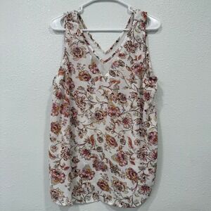 Maurice's 0X Floral Print V-Neck Sleeveless Tank‎ Top Blouse Casual Summer